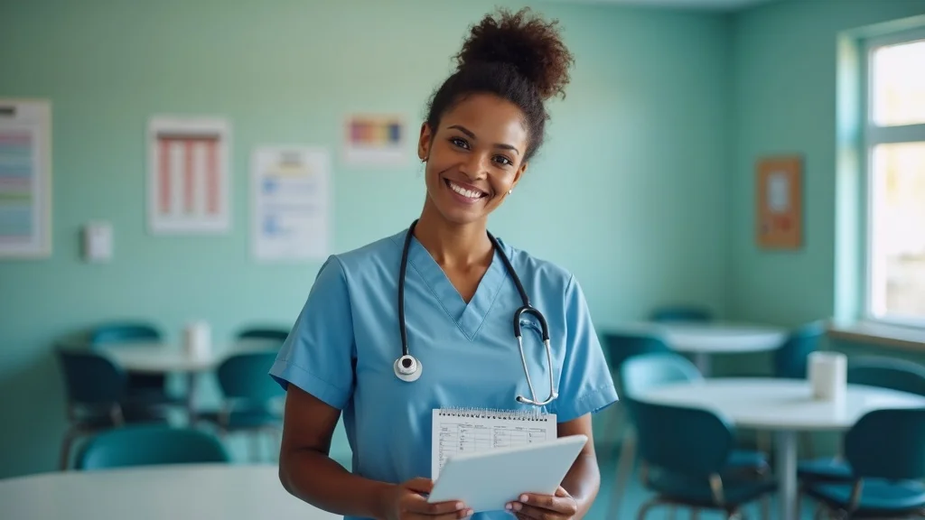 Per diem nurse in scrubs holding a calendar and digital tablet for flexible scheduling.