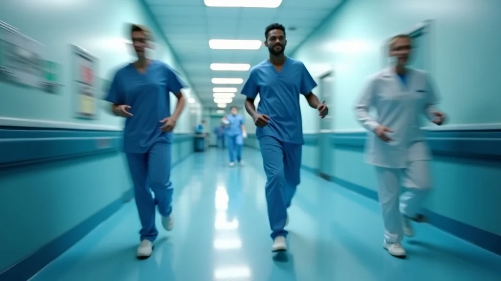 Healthcare team providing rapid response staffing in a hospital hallway for per diem shift coverage.